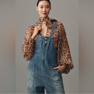 NWT Anthropologie pilcro Denim Blue barrel leg Overalls xs 2 4